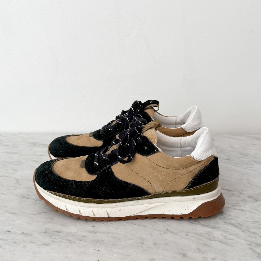 Madewell MWL Athleisure Kickoff Trainer Sneakers 7.5 Tan Black Suede Leather - Picture 1 of 8